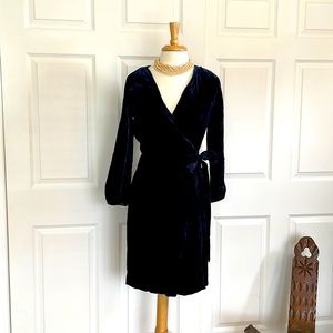 J Crew velvet wrap dress in Navy Blue.